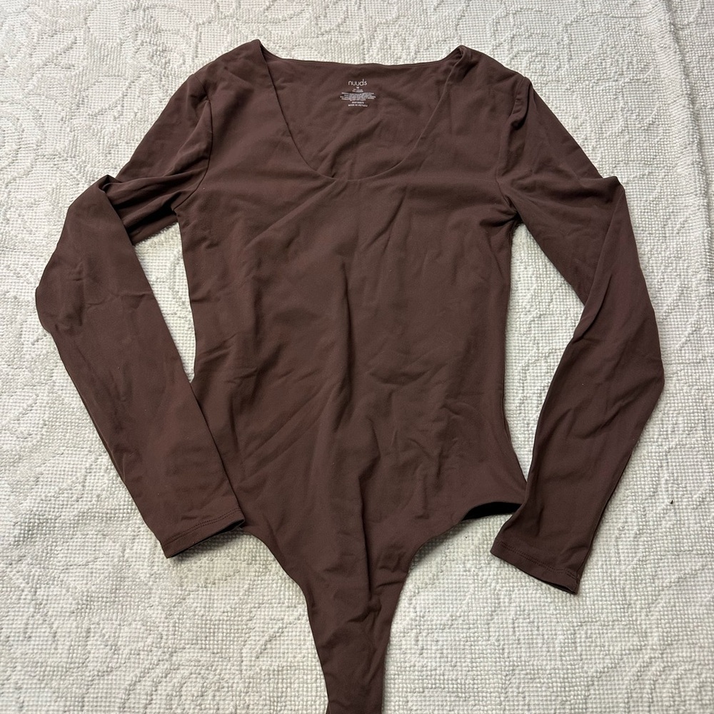 nuuds Chocolate Brown Long Sleeve Bodysuit-Coffee